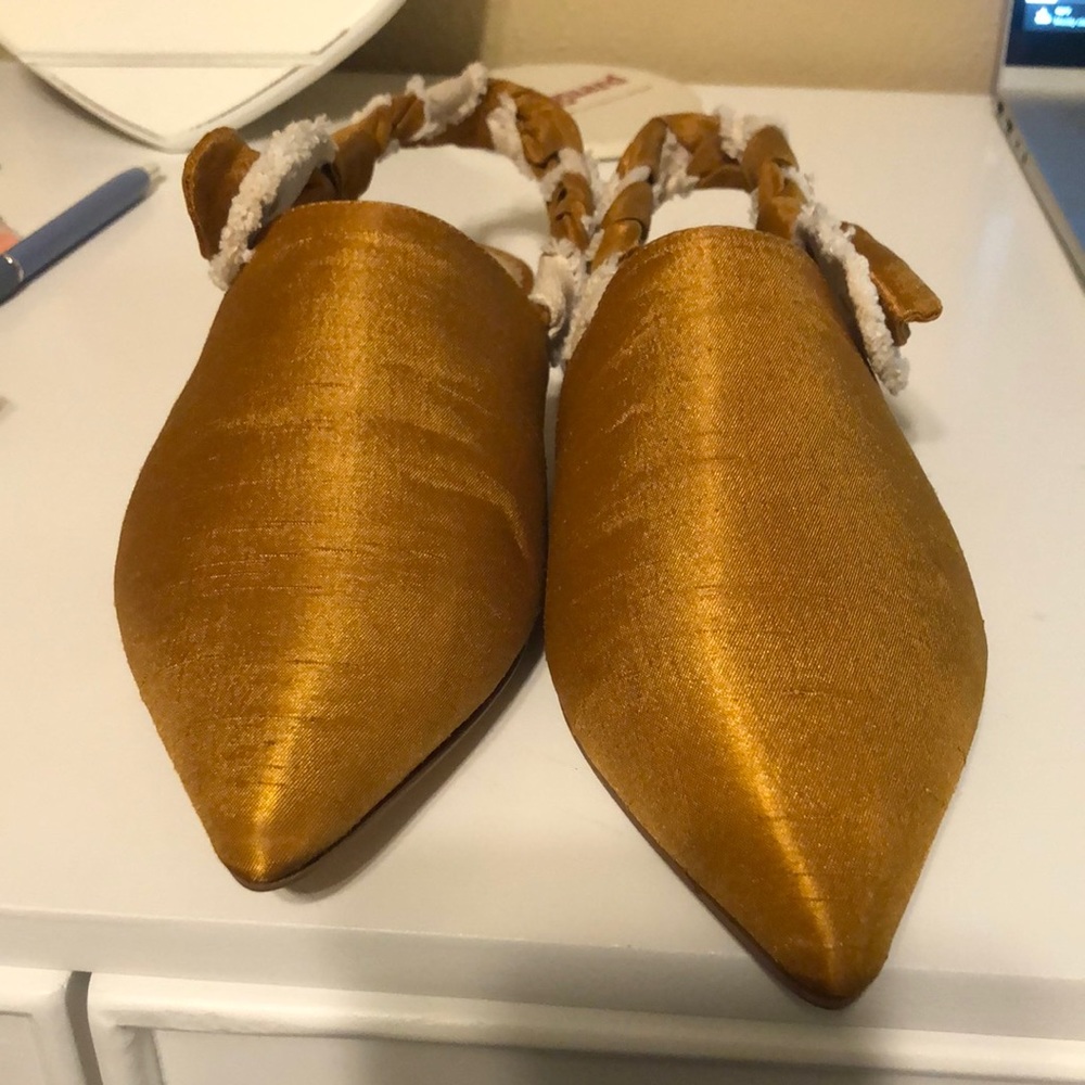 NWOT Mustard Yellow Silk Flats